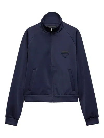 Prada Zippered Technical Fabric Jacket In Blue