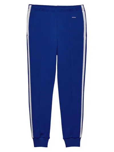 Prada Track Pants Ribbed Cuffs Side Stripes In Blue