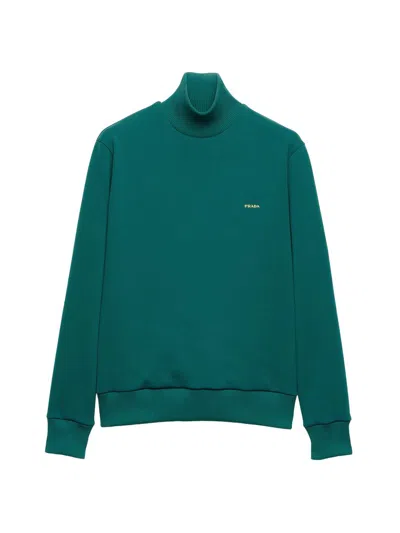 Prada Men's Technical Fabric Turtleneck Sweatshirt In Green