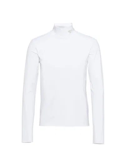 Prada Men's Technical Jersey Mock Turtleneck T-shirts In White