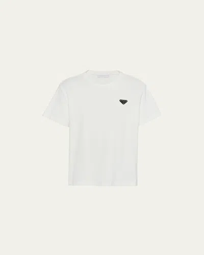 Prada Men's Terry T-shirt With Triangle Logo In Nero