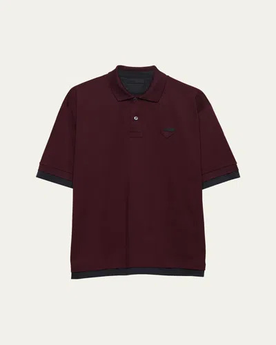 Prada Men's Tipped Cotton Pique Polo Shirt
