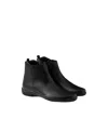 Prada Leather Ankle Boots Smooth Finish Pull Tab In Black