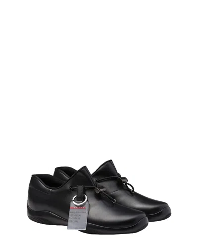 Prada Men's Toblach Leather Sneakers In Black