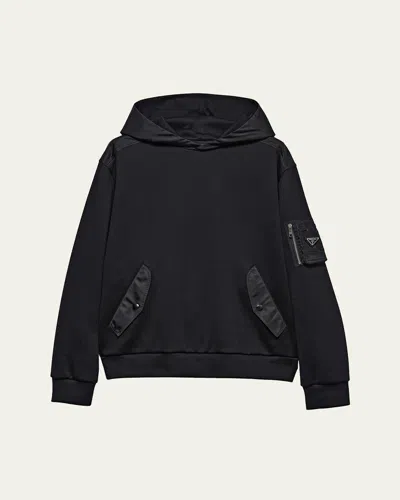 PRADA MEN'S TONAL COTTON AND NYLON HOODIE