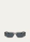 Prada Men's Triangle Logo Bicolor Rectangle Sunglasses In Grey