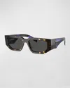 Prada Men's Triangle Logo Bicolor Rectangle Sunglasses In Brown