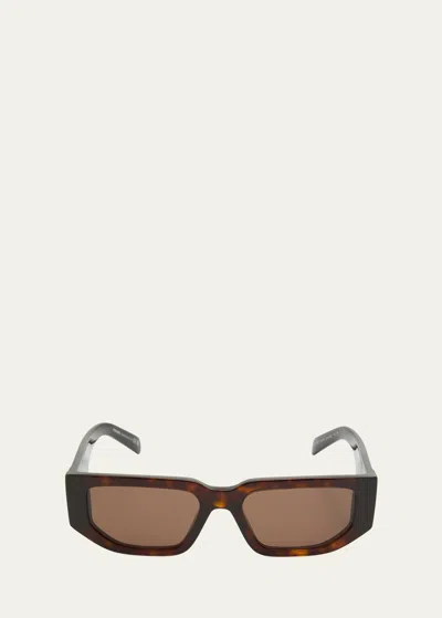 Prada Men's Triangle Logo Bicolor Rectangle Sunglasses In Tortoise