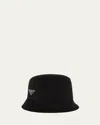 Prada Enamel Triangle-logo Corduroy Bucket Hat In Nero