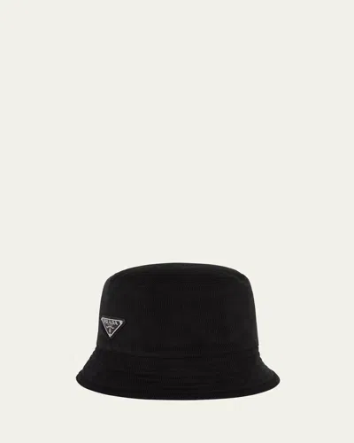 PRADA MEN'S TRIANGLE LOGO CORDUROY BUCKET HAT