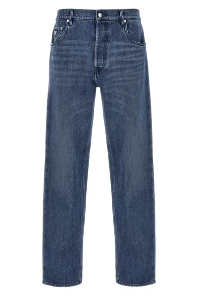 Prada Men Triangle Logo Jeans In Blue