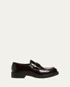 Prada Triangle Logo Brushed Leather Loafers In Brown