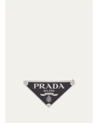 Prada Men's Triangle Logo Metal Belt Buckle In Nero
