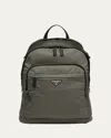 Prada Men's Triangle Logo Nylon Backpack In Gray
