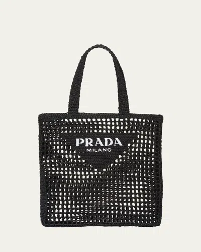 PRADA MEN'S TRIANGLE LOGO RAFFIA TOTE BAG