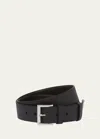 Prada Men Cintura In Pelle Saffiano Con Triangolo Logo In Black