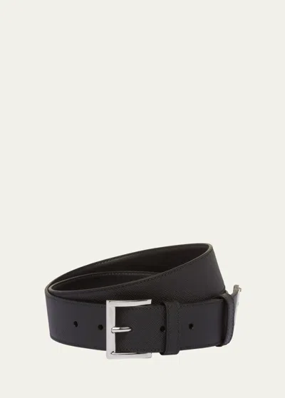 PRADA MEN'S TRIANGLE LOGO SAFFIANO LEATHER BELT