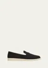 Prada Men's Triangle Logo Suede Loafers In Black