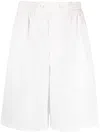 Prada Enamel-triangle Patch Poplin Shorts In White