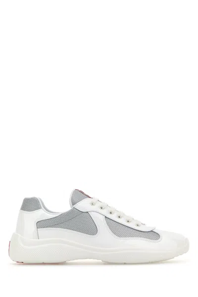 Prada Two-tone Leather And Fabric America S Cup Sneakers In White