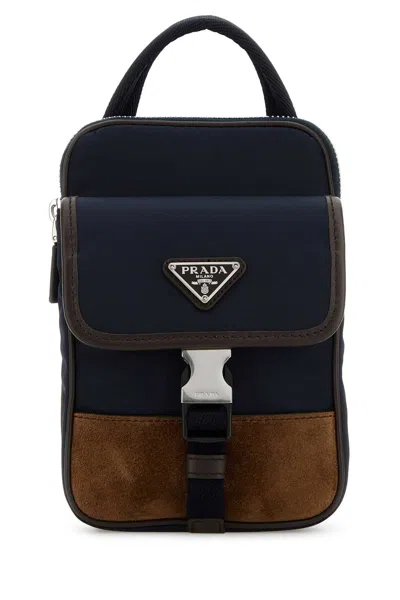 Prada Men Two-tone Nylon And Suede Phone Case In Blue