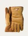 Prada Men's Velluto Coste Corduroy And Suede Gloves In F0346 Orzo