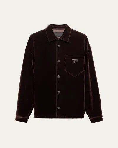 Prada Men's Velvet Denim Snap-front Shirt