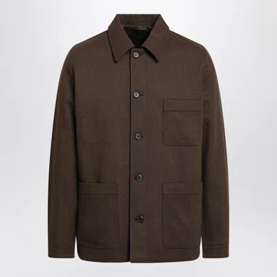 Prada Ebony Brown Shirt Jacket In Virgin Wool
