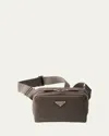 Prada Mens Grey Triangle-logo Leather Shoulder Bag In Bambu