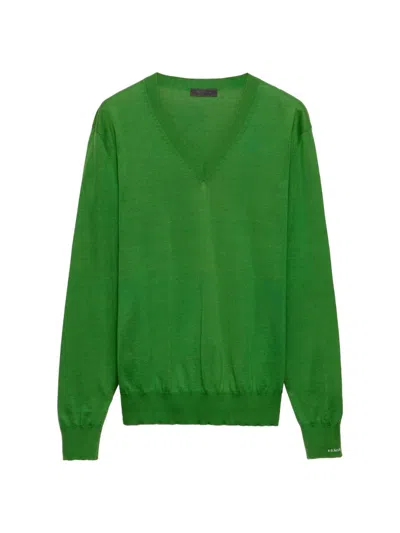 Prada V-neck Ribbed Sweater In Green