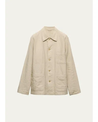 Prada Men's Washed Linen Safari Jacket In Brown