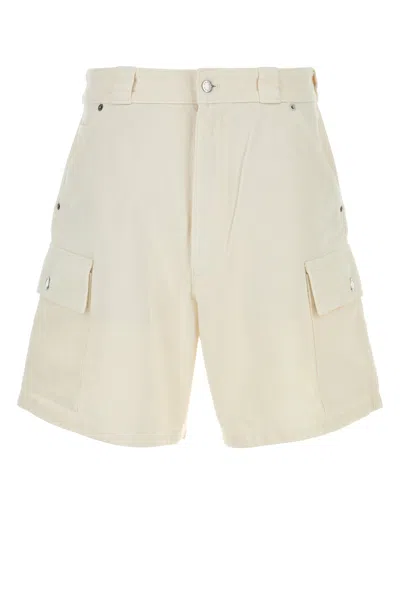 Prada Men White Denim Bermuda Shorts In Neutral