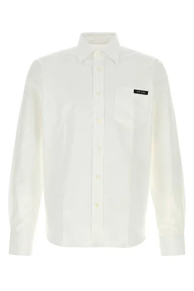 Prada Linen Blend Shirt Chest Pocket Long Sleeves In White