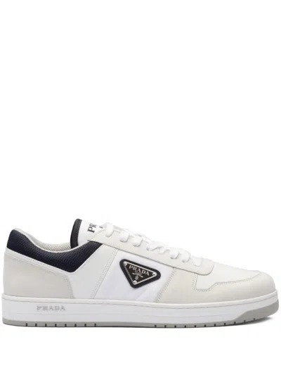 Prada Men's White Low-top Sneakers With Suede And Mesh Inserts