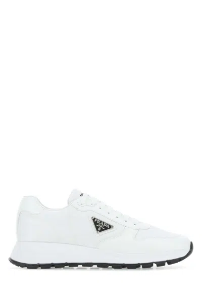 Prada Men White Re-nylon And Leather Sneakers