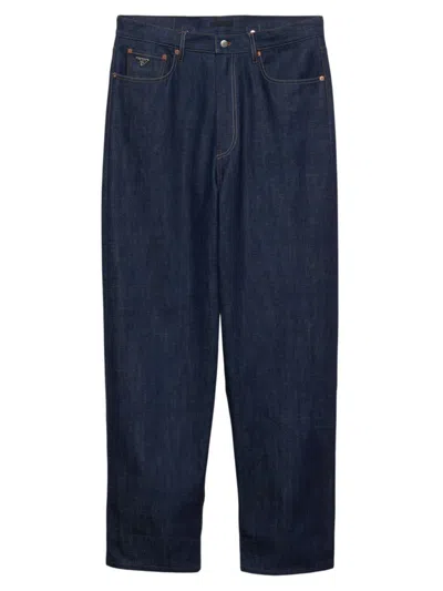 Prada Men's Wide And Selvedge Denim Jeans In Blue