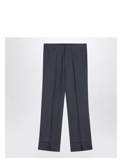PRADA MEN'S WIDE GREY MOHAIR AND SILK TROUSERS