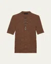 Prada Short Sleeve Wool Knit With Anchor Detail In Brown