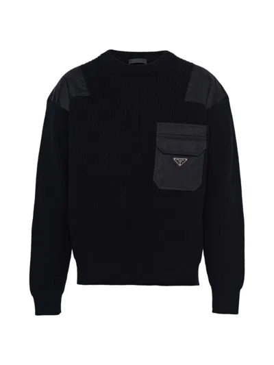 Prada Men's Wool And Re-nylon Sweater In Black