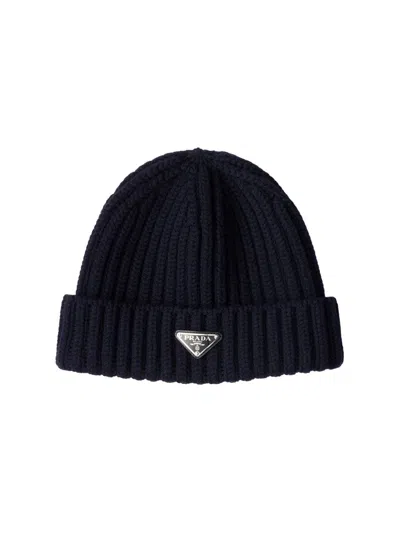 Prada Men's Wool Beanie In Blue