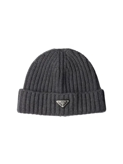Prada Men's Wool Beanie In Gray