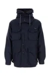 Prada Hooded Wool Blend Jacket Multiple Pockets In Blue