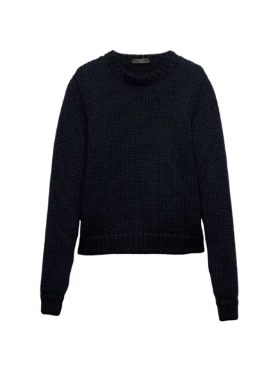 Prada Men's Wool Crew-neck Sweater In Black
