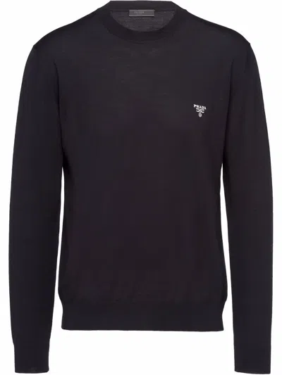 Prada Men Wool Crewneck Sweater In Black