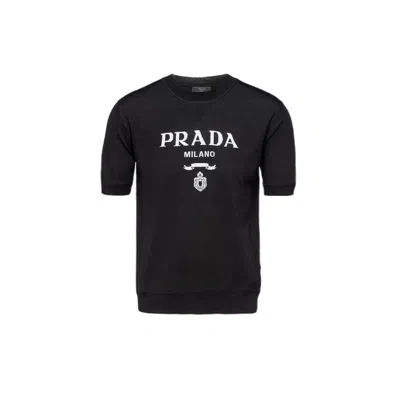 PRADA MEN'S WOOL EMBROIDERED LOGO JERSEY