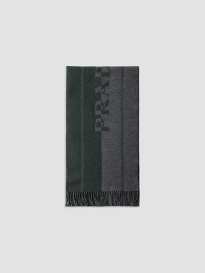 Prada Men's Wool Scarf In Green Grey