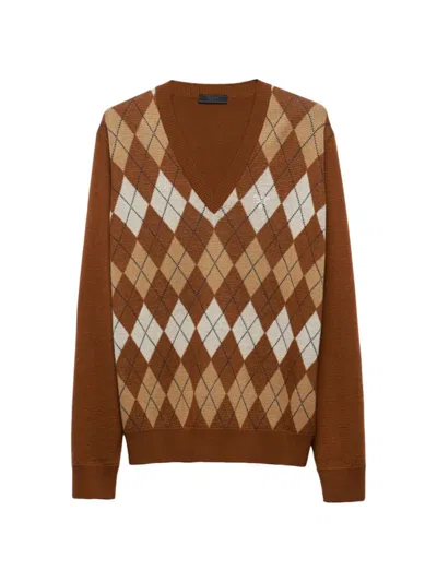 Prada Men's Wool Sweater With An Argyle Pattern In Brown
