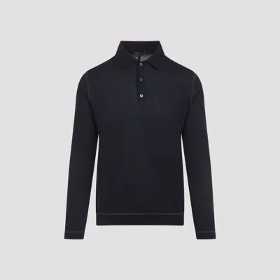 Prada Men's Wool Virgin Wool Knit Polo Sweater In Blue