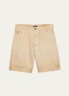 Prada Worn Bull-denim Bermudas In Natural