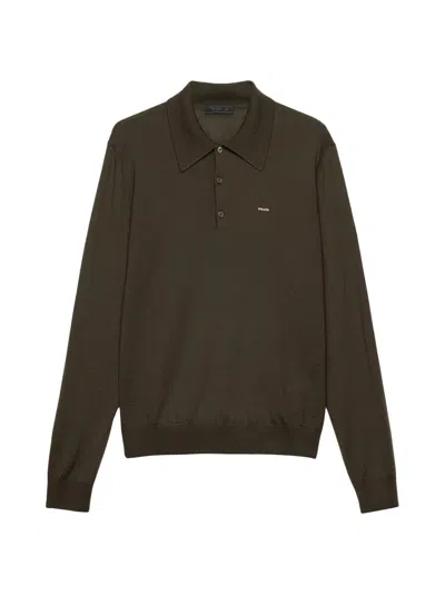 Prada Green None Solid Shirt Collar Polo